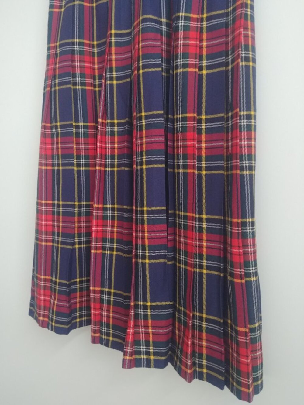 Vintage 100% pure virgin wool Aljean Canada red blue plaid kilt midi skirt M - Picture 7 of 16